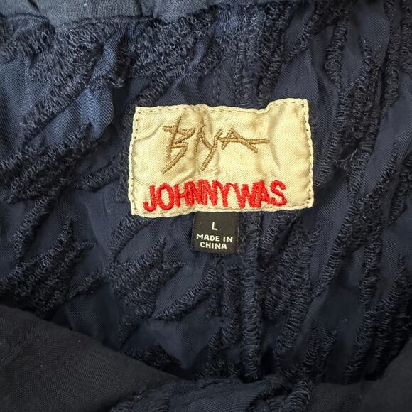 Biya by Johnny Was Embroidered Wide Leg Pants | Navy Blue Boho Artsy | Large - Picture 3 of 9